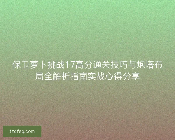 保卫萝卜挑战17高分通关技巧与炮塔布局全解析指南实战心得分享