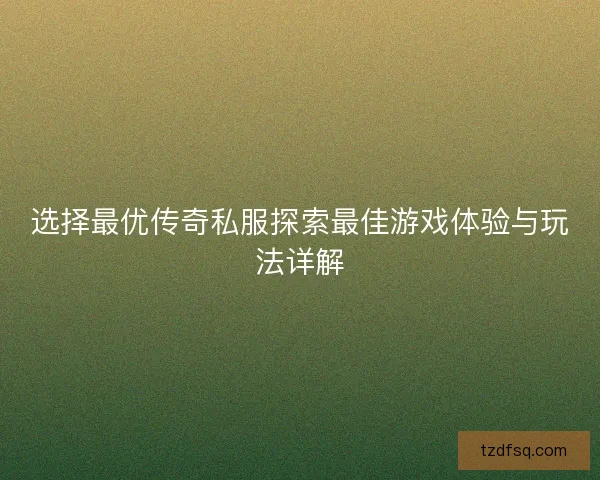 选择最优传奇私服探索最佳游戏体验与玩法详解