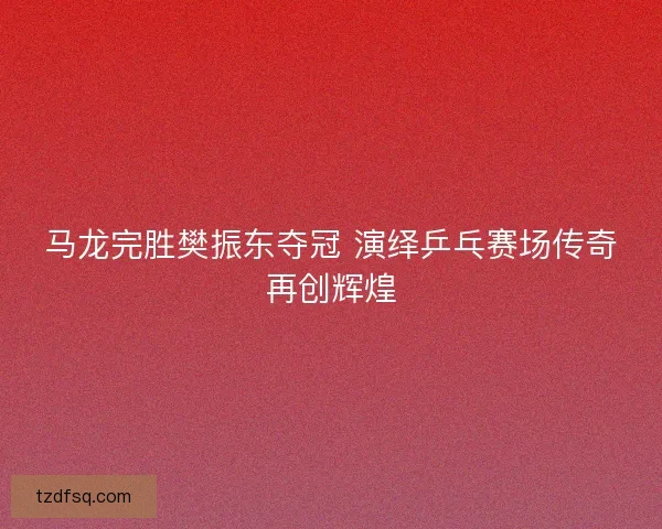 马龙完胜樊振东夺冠 演绎乒乓赛场传奇再创辉煌
